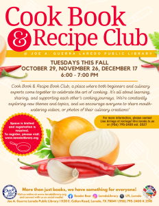 Cookbook & Recipe Club @ Joe A. Guerra Laredo Public Library Program Room # 2