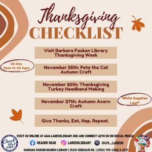 Thanksgiving Checklist @ Fasken Branch Library! @ Barbara Fasken Branch Library