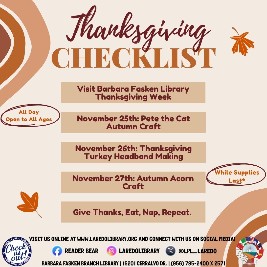 Thanksgiving Checklist @ Fasken Branch Library!