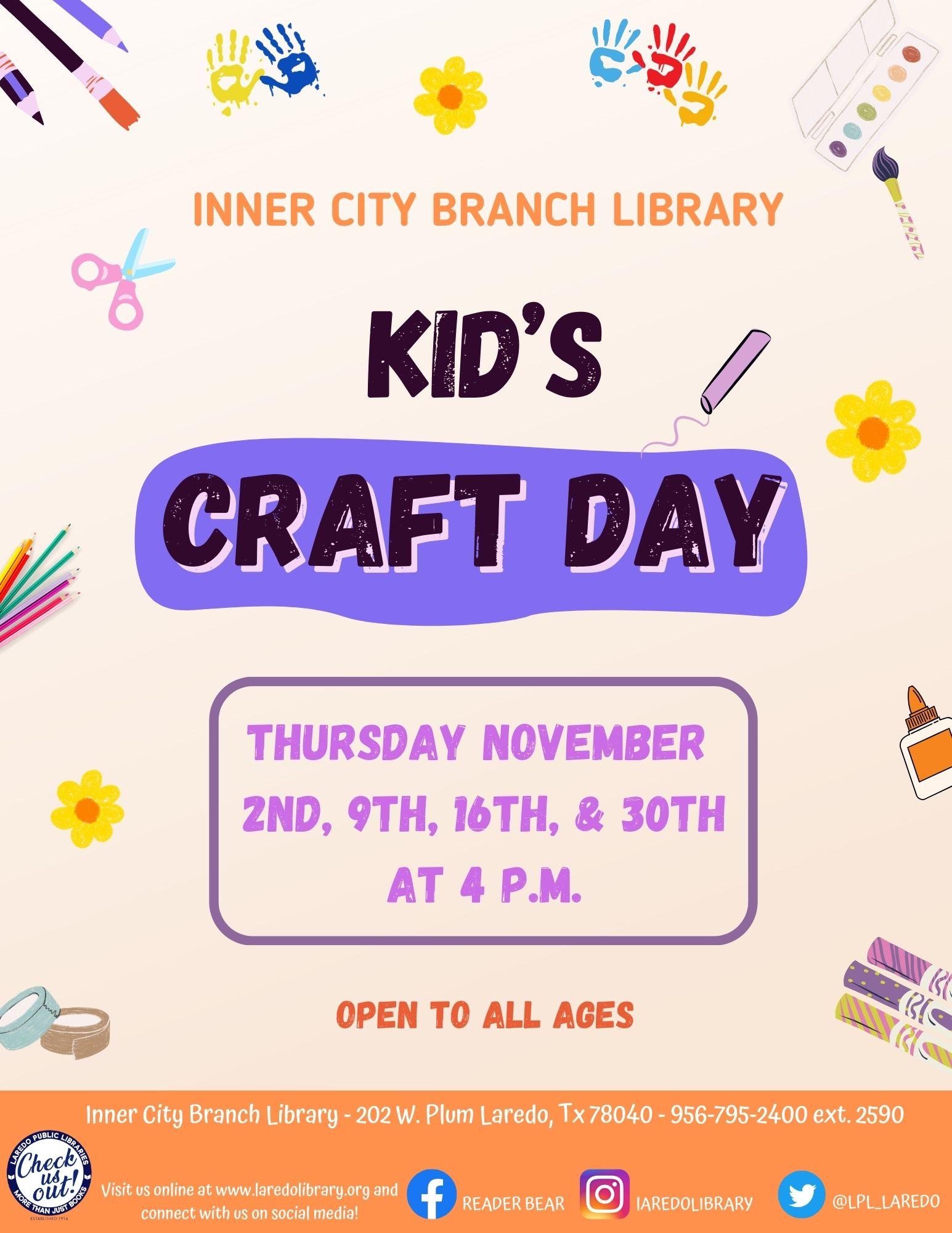 Kid's Craft Day at Inner City Branch Library | Laredo Public Library