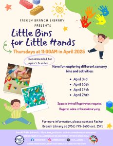 Little Bins for Little Hands Registration Begins @ Barbara Fasken Branch Library