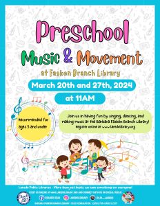 Preschool Music & Movement Registration Begins! @ Barbara Fasken Branch Library